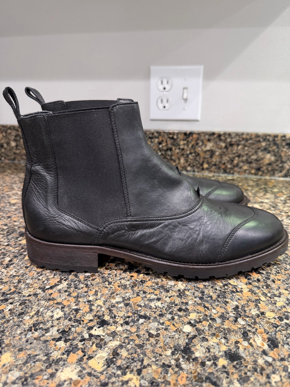 Men's belstaff  Black Leather Chelsea Boots - Classic Pull-On Ankle Boot 10